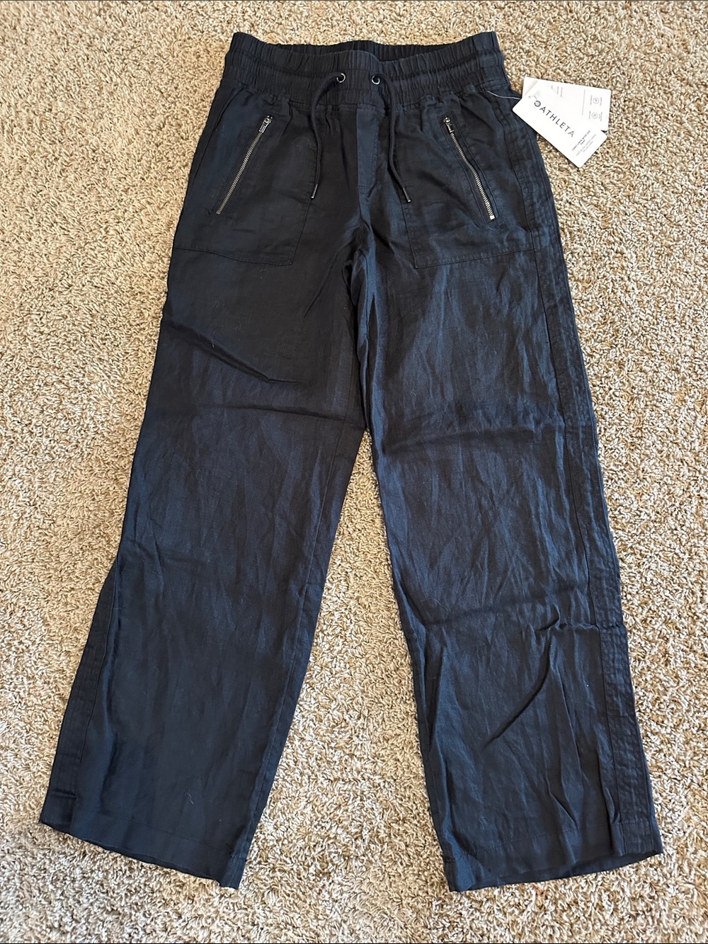 Athleta Women’s Black Cabo Linen Wide Leg Pant Sz 6 NWT